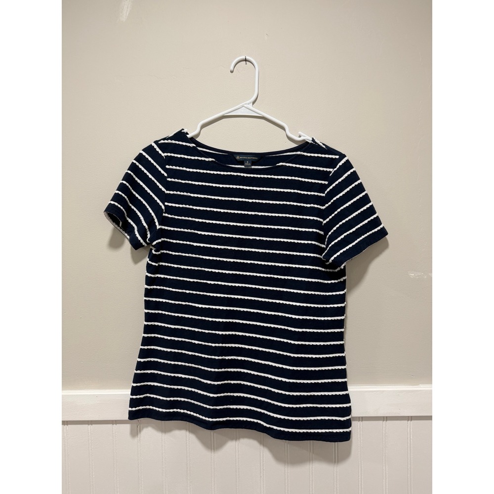 Brooks Brothers Short Sleeve Top Navy Blue White Stripes Nautical Women Sz Small